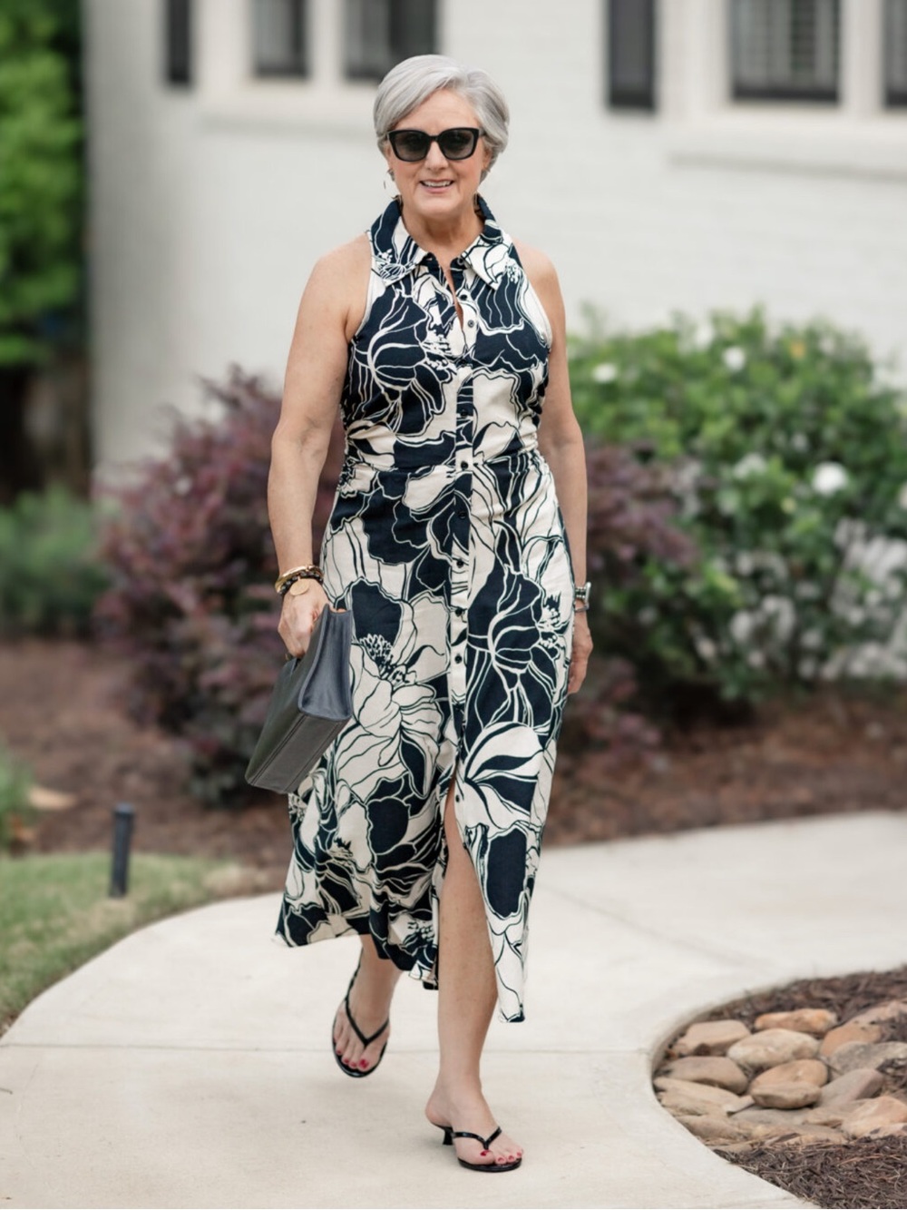London Times Black & Beige Floral Sleeveless Maxi Shirt Dress – Size 8